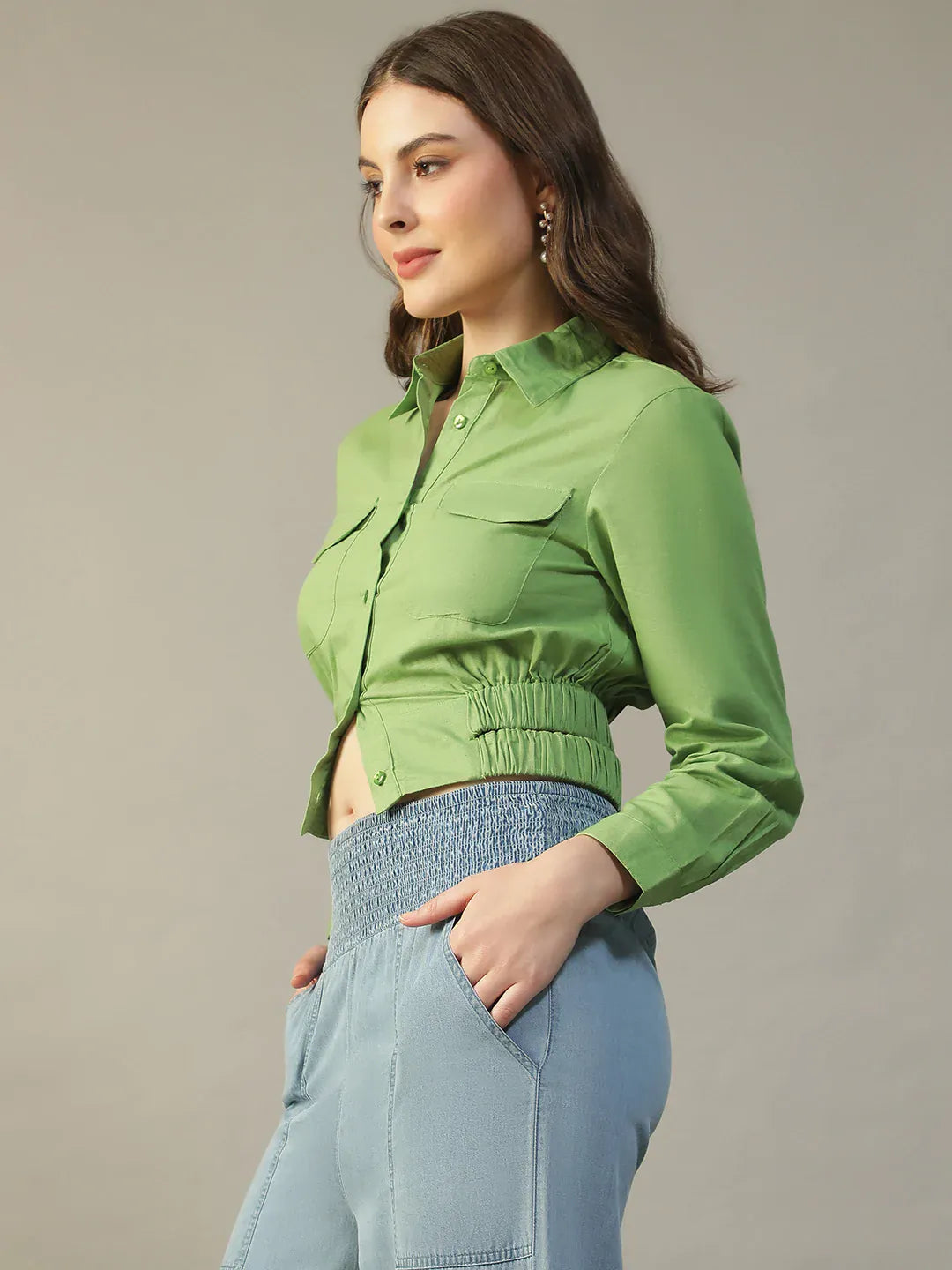 Women Green Cotton Shirt
