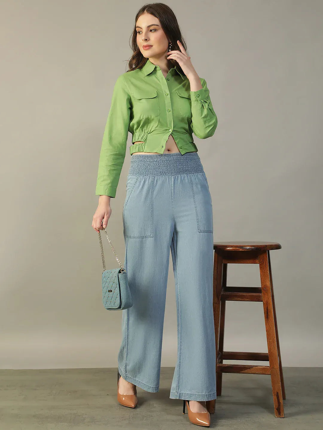 Women Green Cotton Shirt