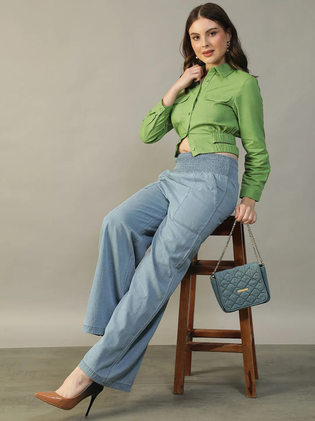 Women Green Cotton Shirt