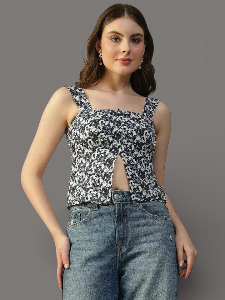 Blue Floral Print Top