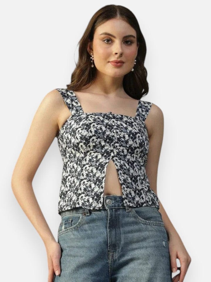 Blue Floral Print Top
