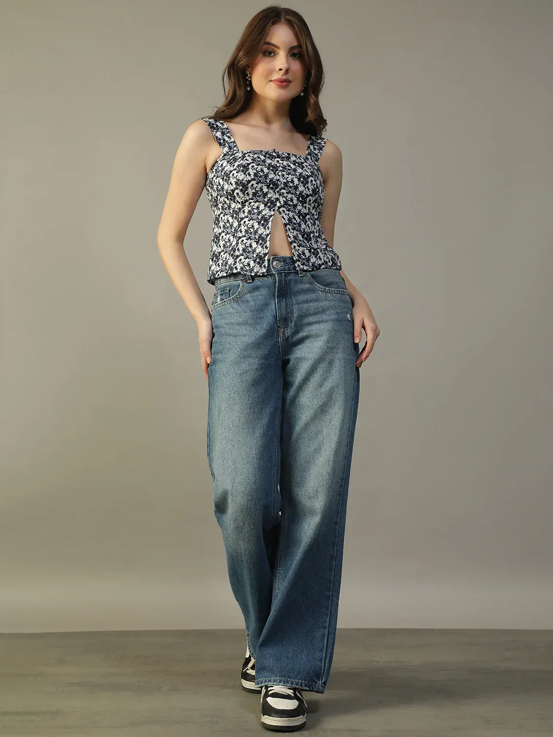 Blue Floral Print Top