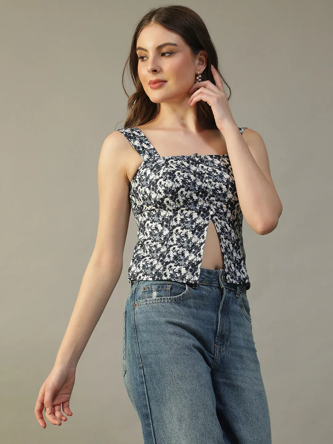 Blue Floral Print Top