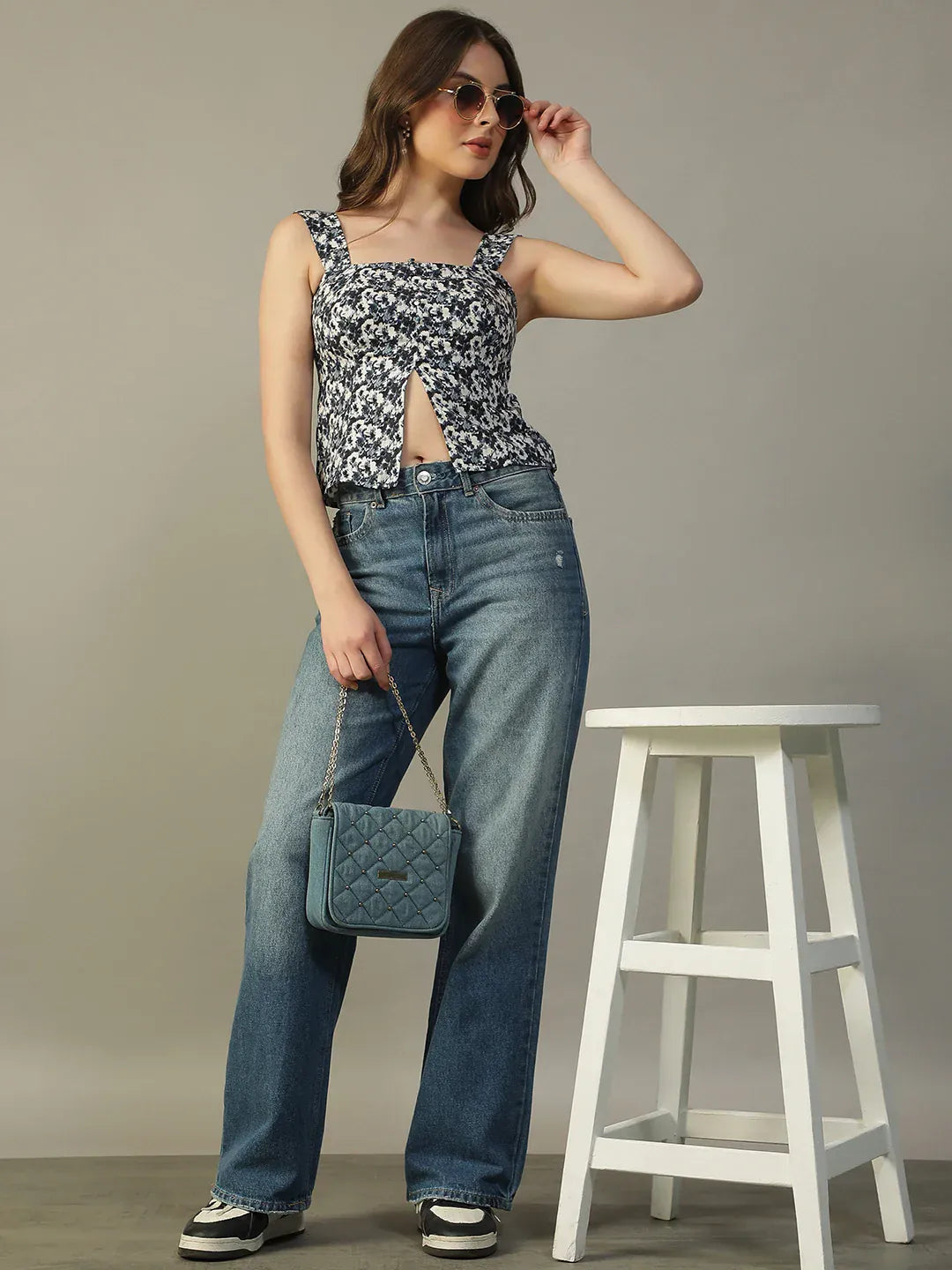 Blue Floral Print Top