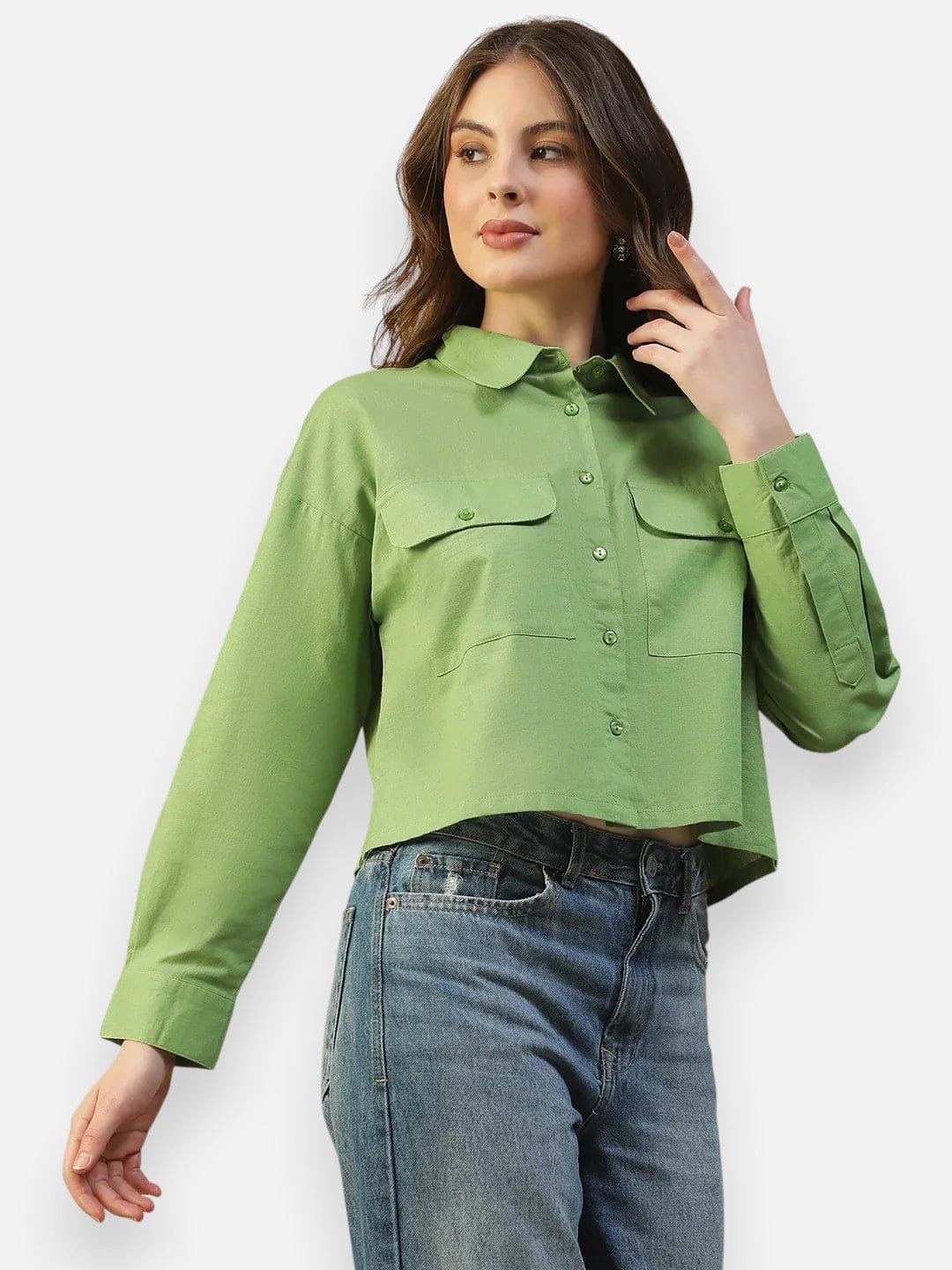 Women's Green Cotton Shirt