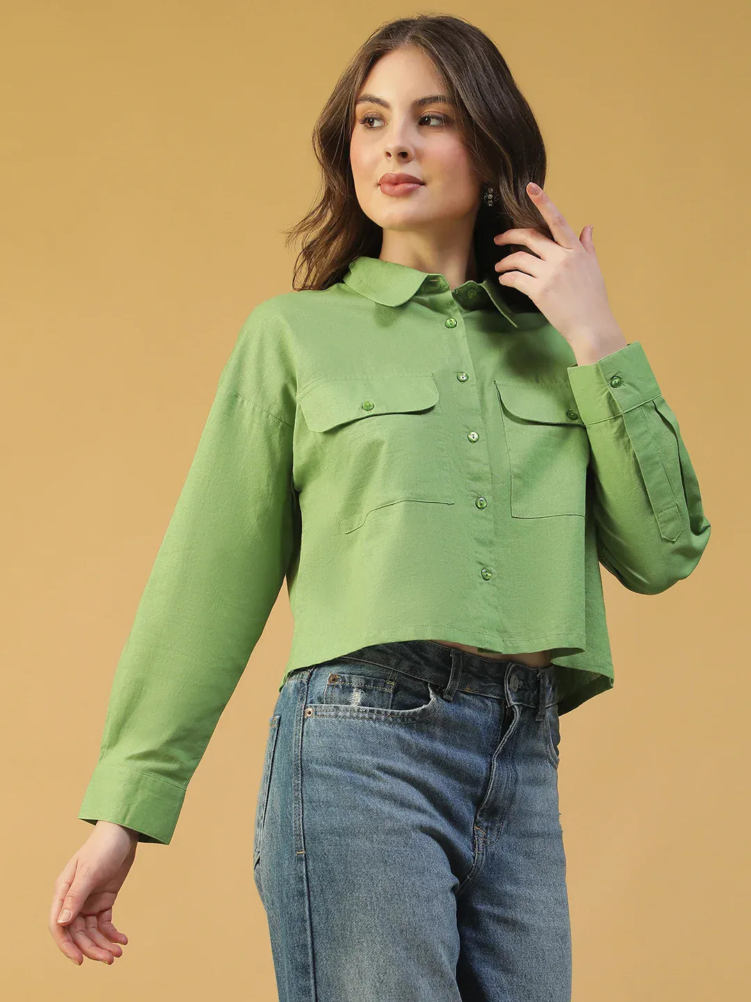 Women's Green Cotton Shirt