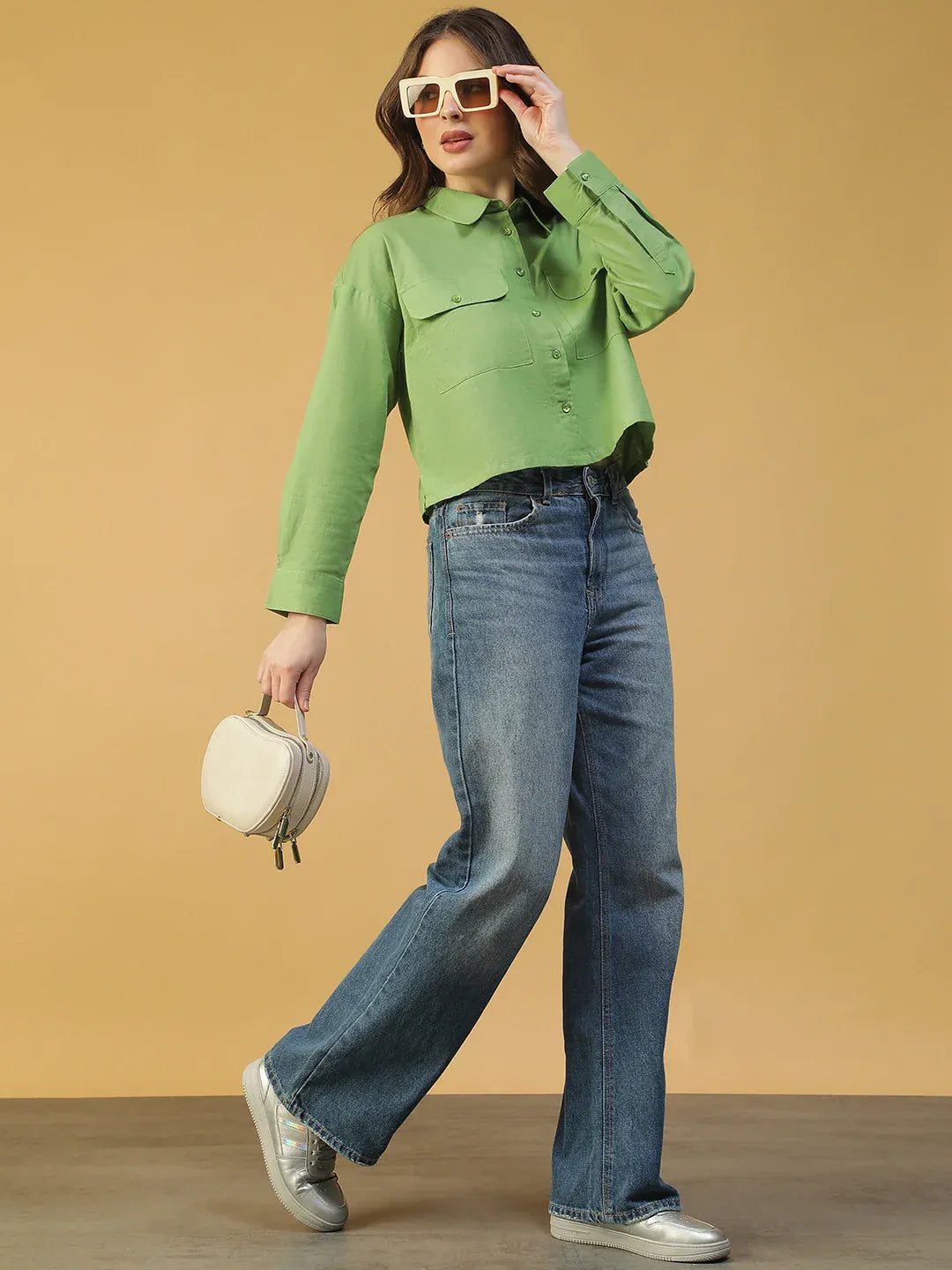 Women's Green Cotton Shirt