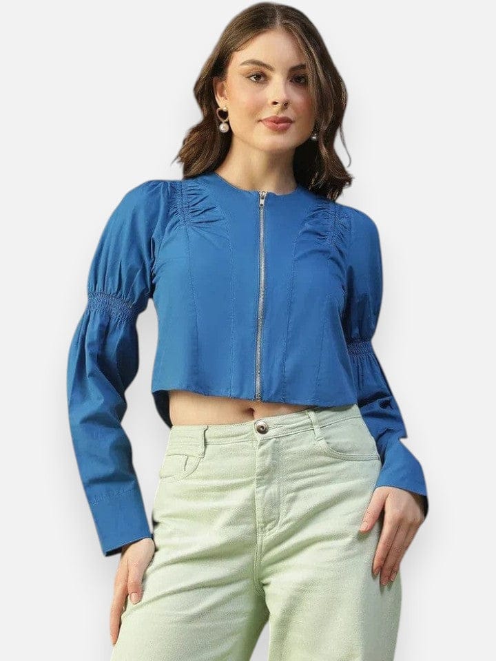 Blue Cotton Crop Top