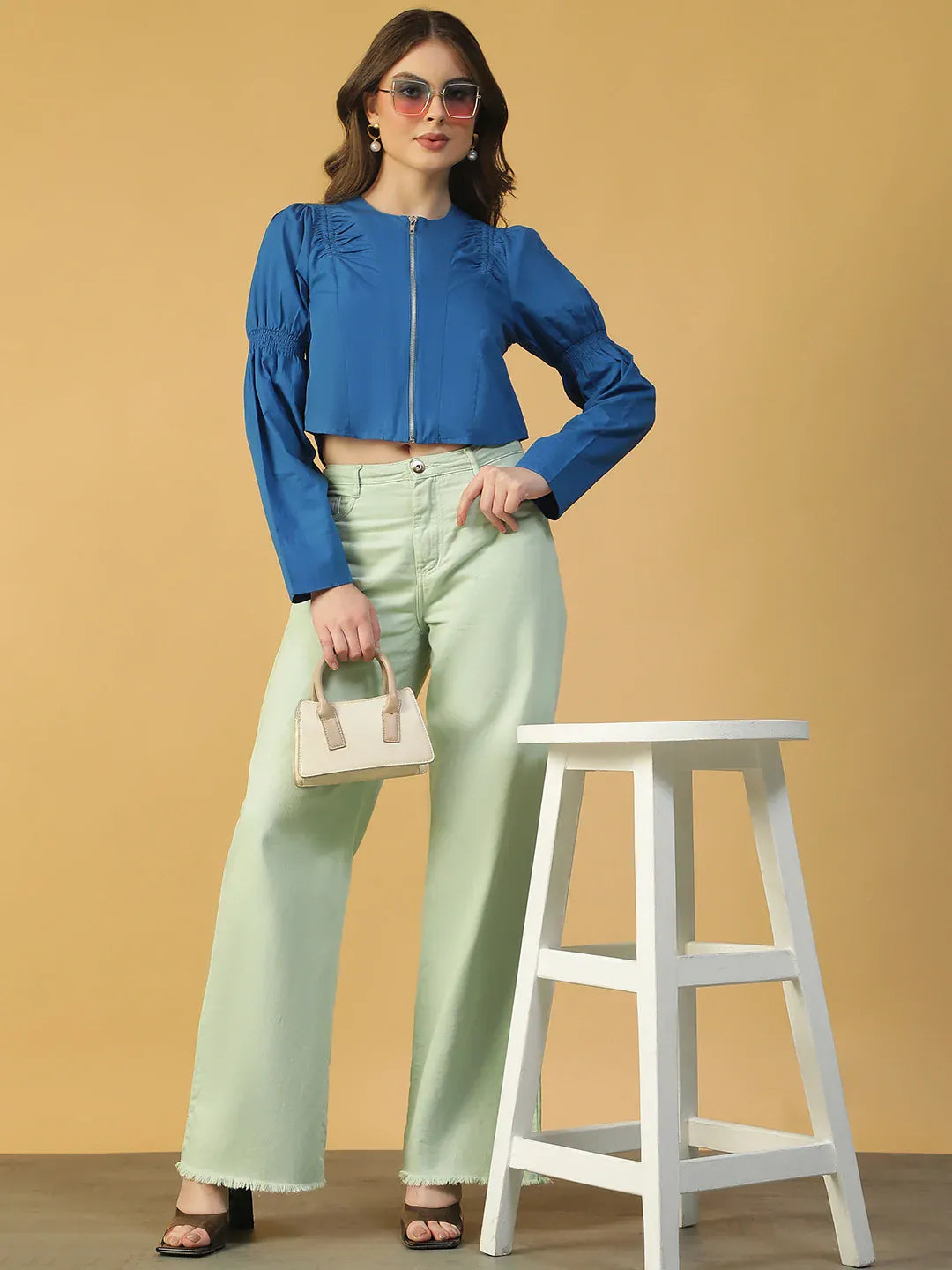 Blue Cotton Crop Top