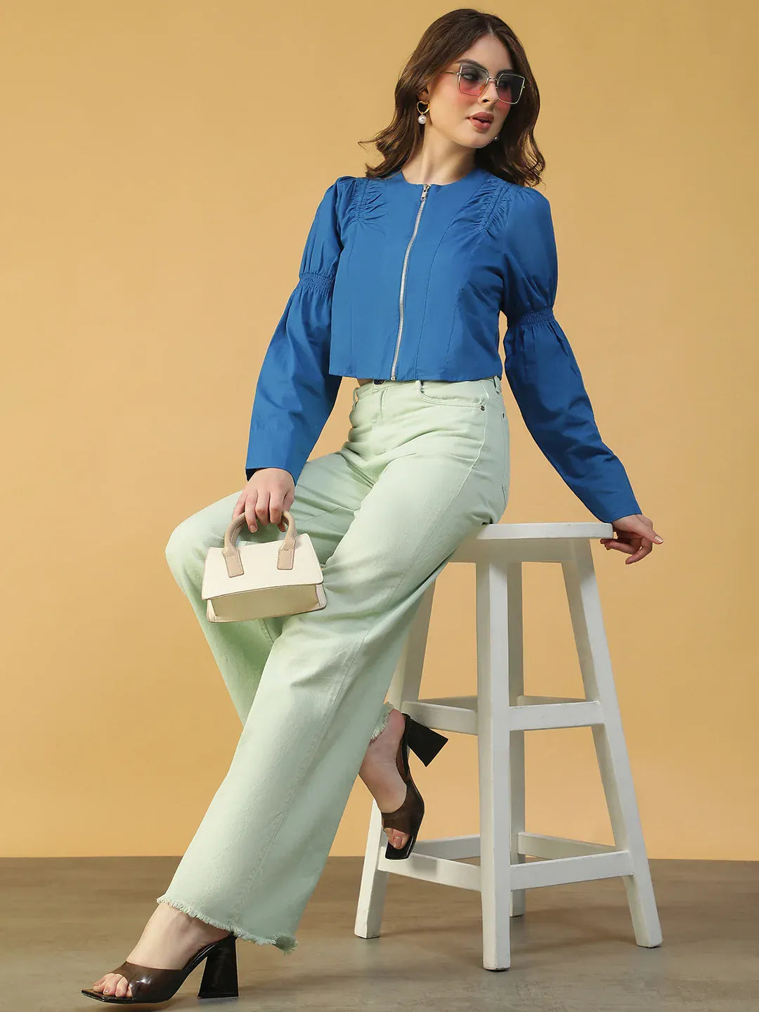 Blue Cotton Crop Top