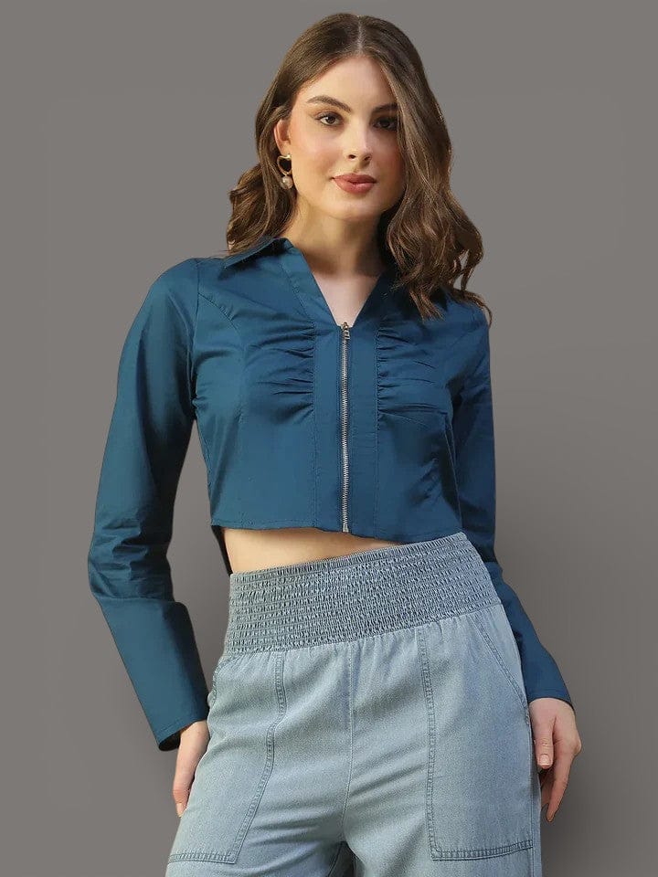 Blue Cotton Crop Top