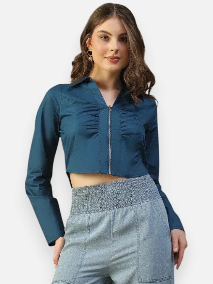 Blue Cotton Crop Top