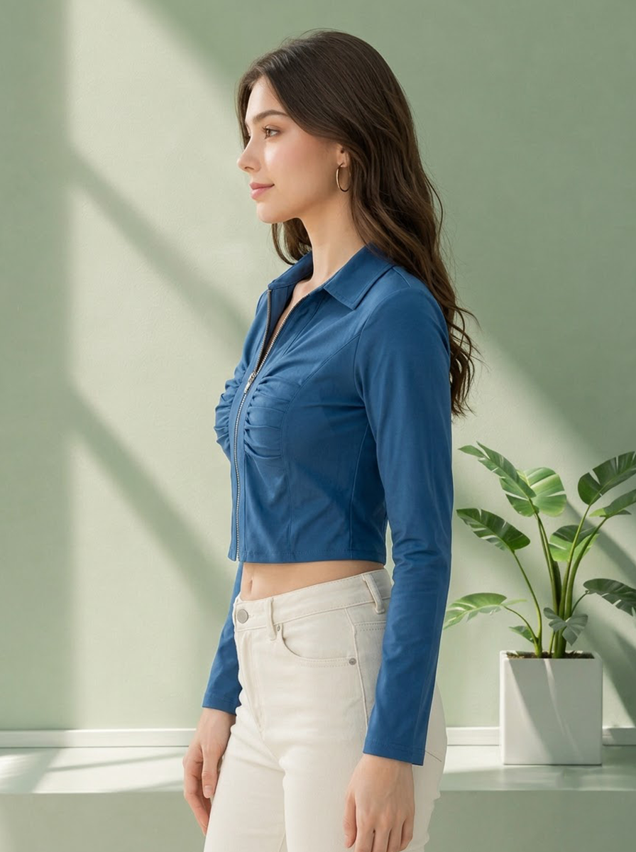 Blue Cotton Crop Top