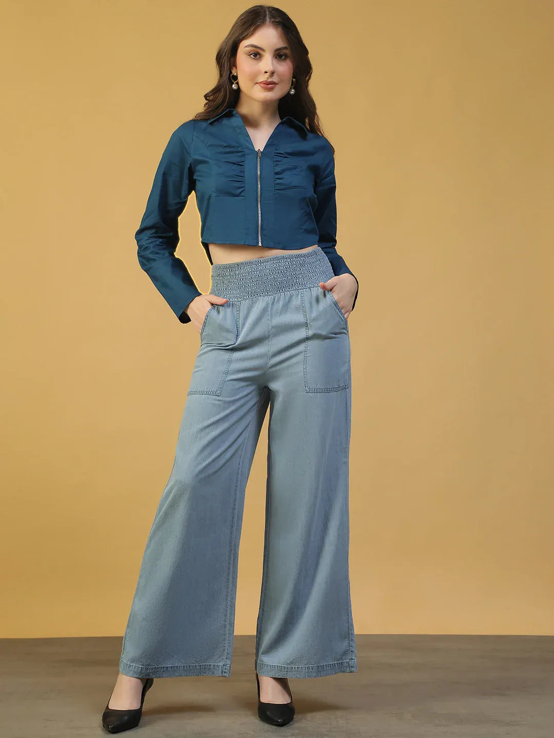 Blue Cotton Crop Top