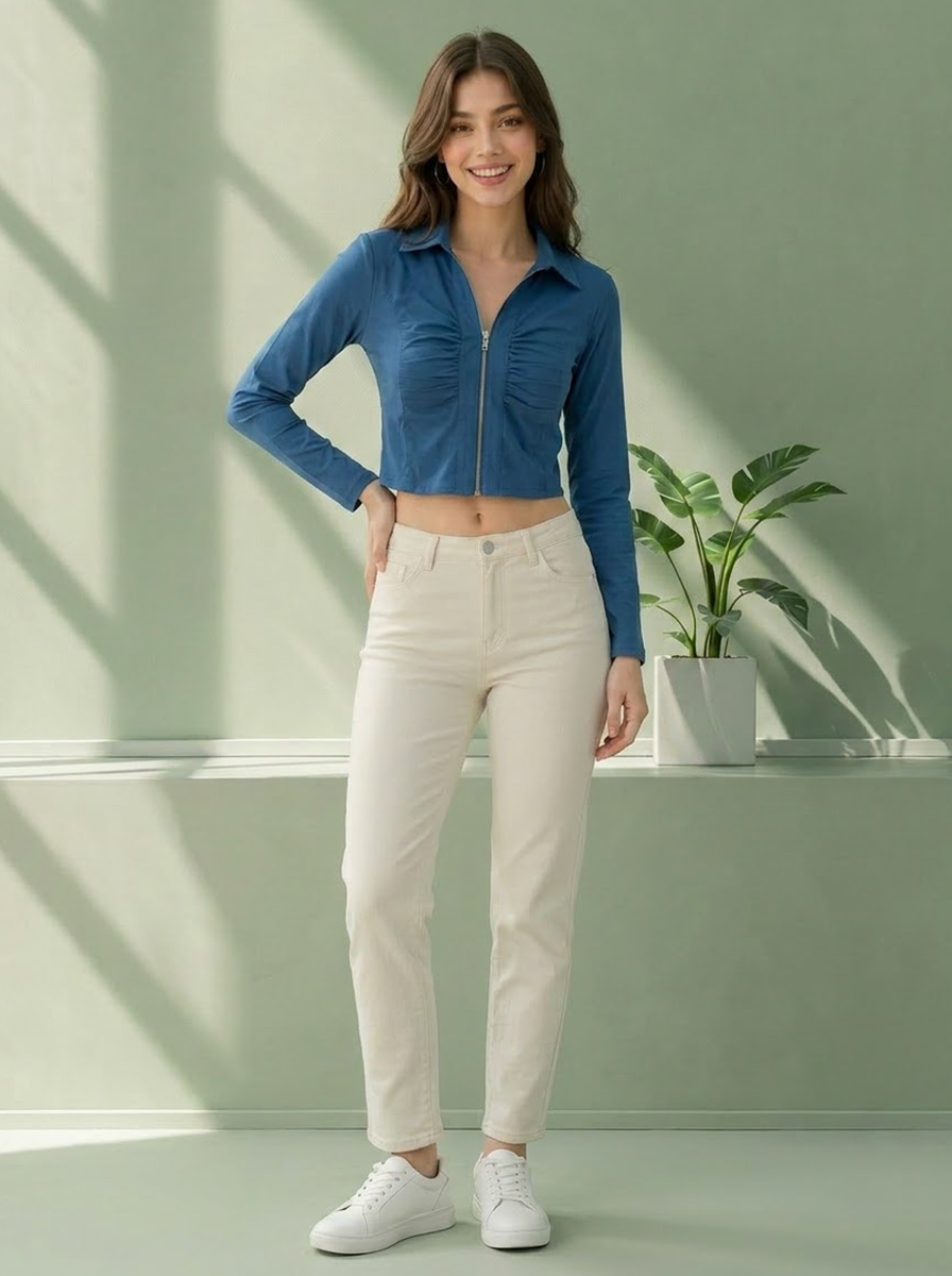 Blue Cotton Crop Top