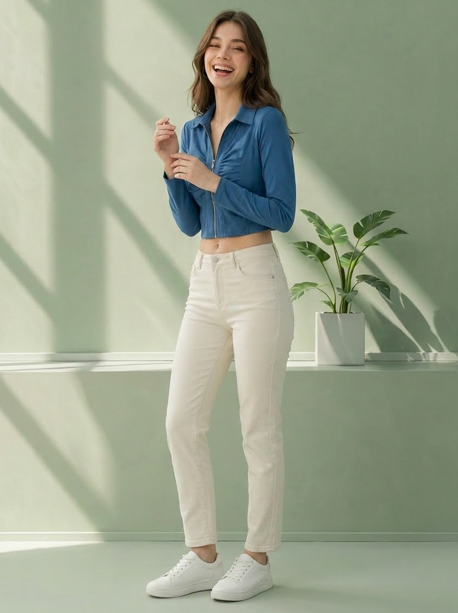 Blue Cotton Crop Top