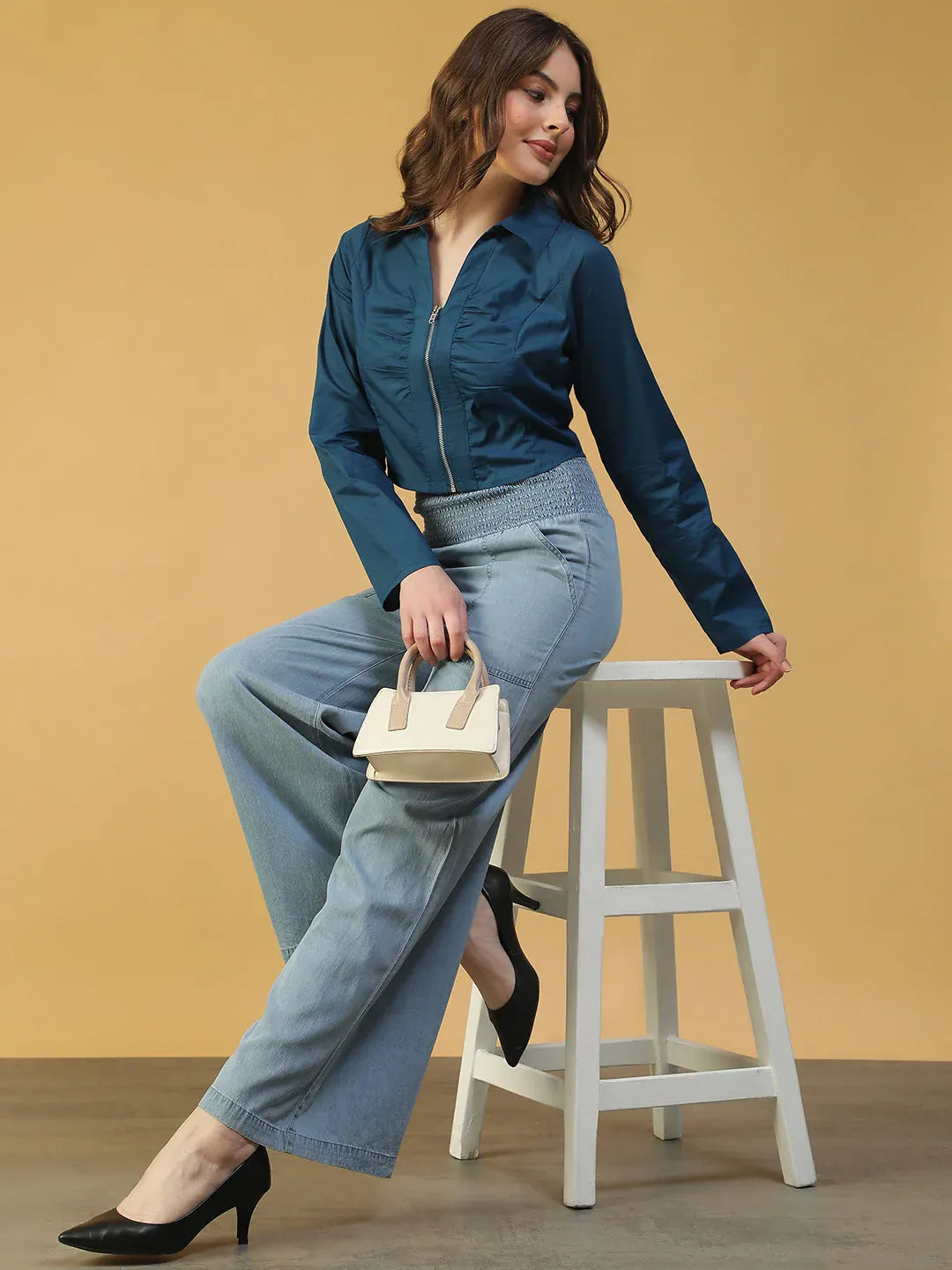 Blue Cotton Crop Top