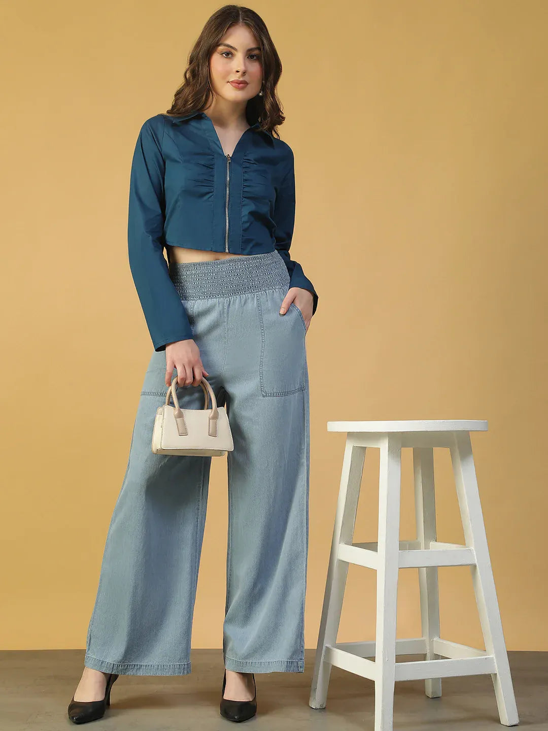 Blue Cotton Crop Top