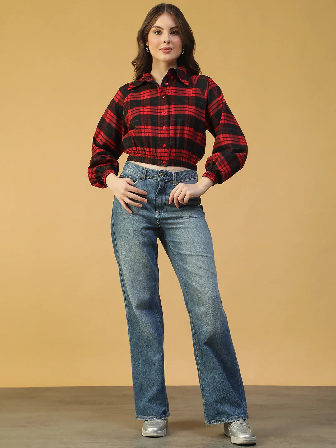 Women's Red Check Cotton Shirt