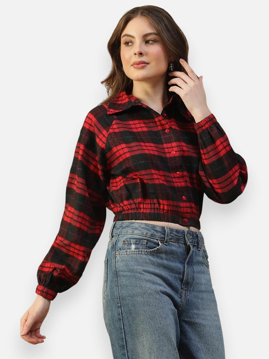 Women's Red Check Cotton Shirt