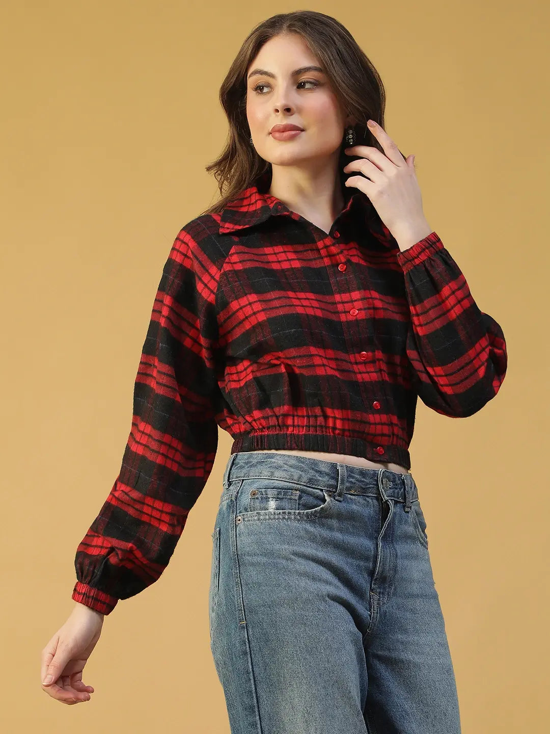 Women's Red Check Cotton Shirt