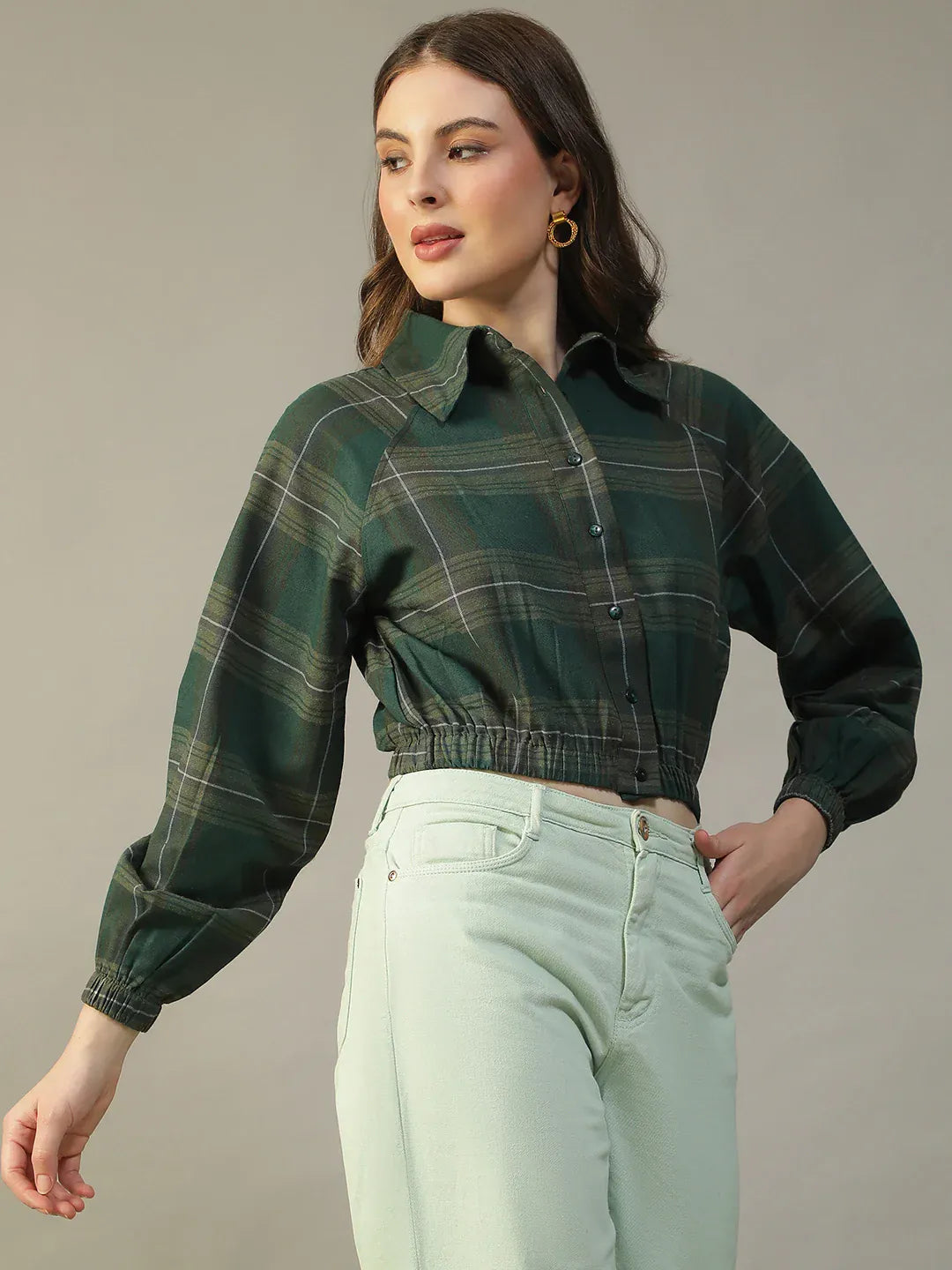 Women's Green Check Cotton Shirt
