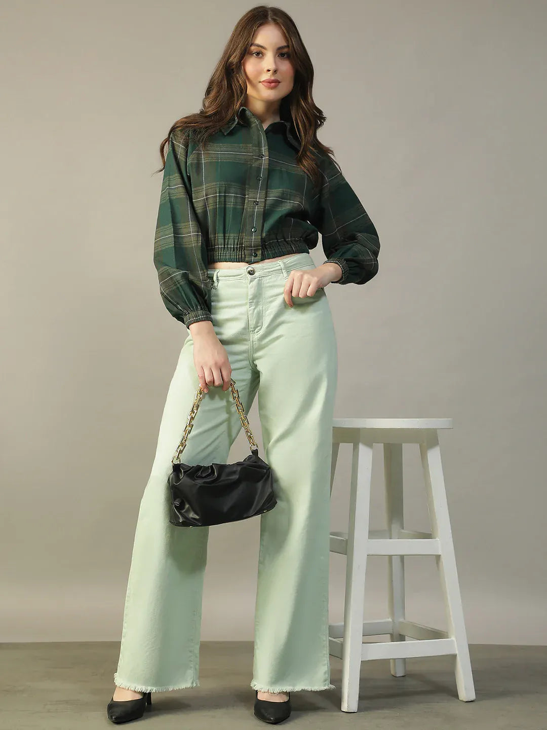 Women's Green Check Cotton Shirt