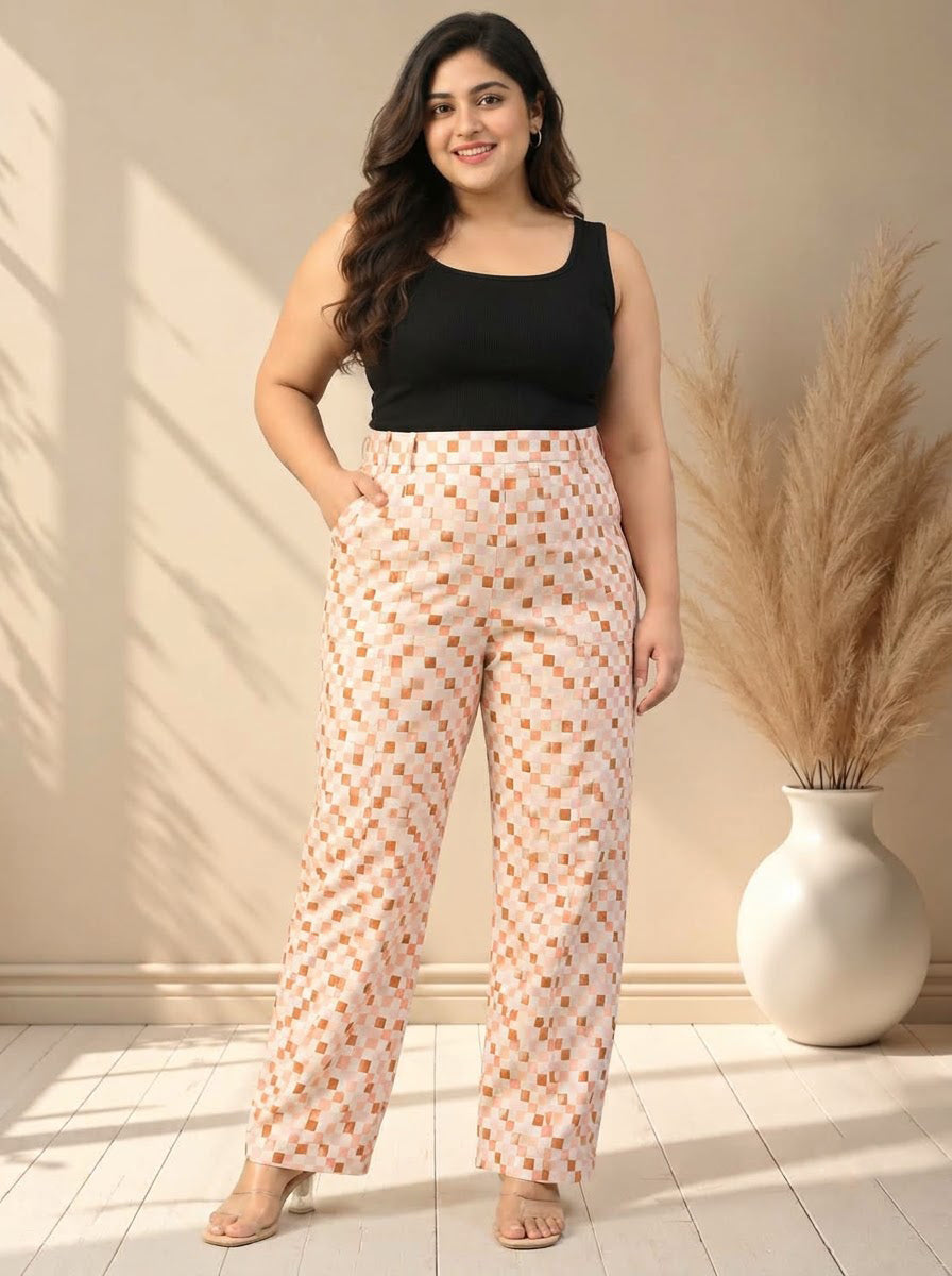 Plus Size Multicolor Check Print Pant