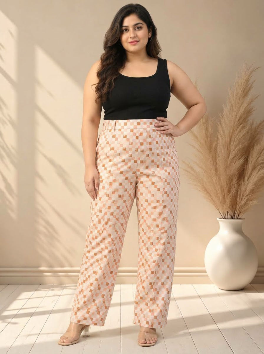 Plus Size Multicolor Check Print Pant