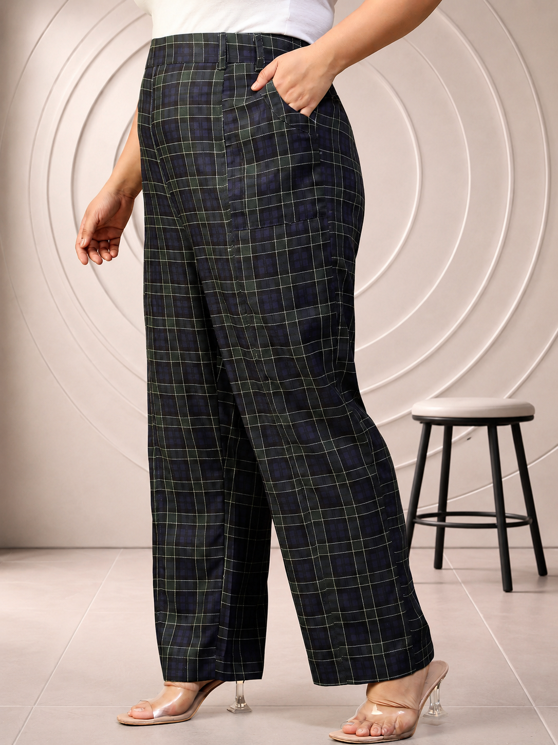 Plus Size Blue Check Pant