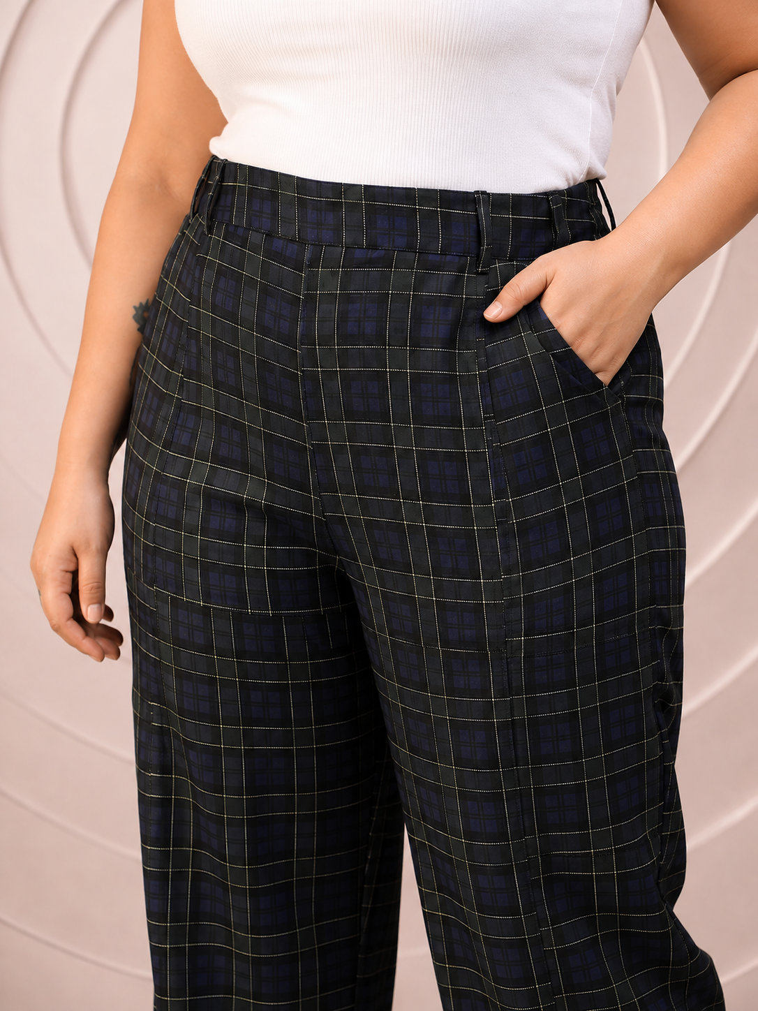 Plus Size Blue Check Pant