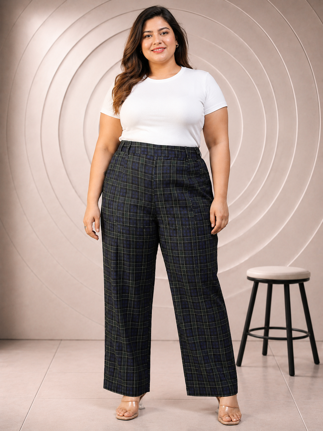 Plus Size Blue Check Pant