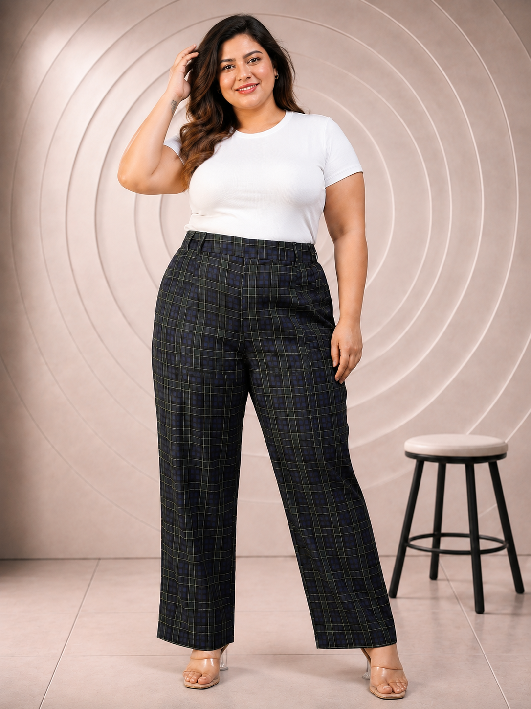 Plus Size Blue Check Pant
