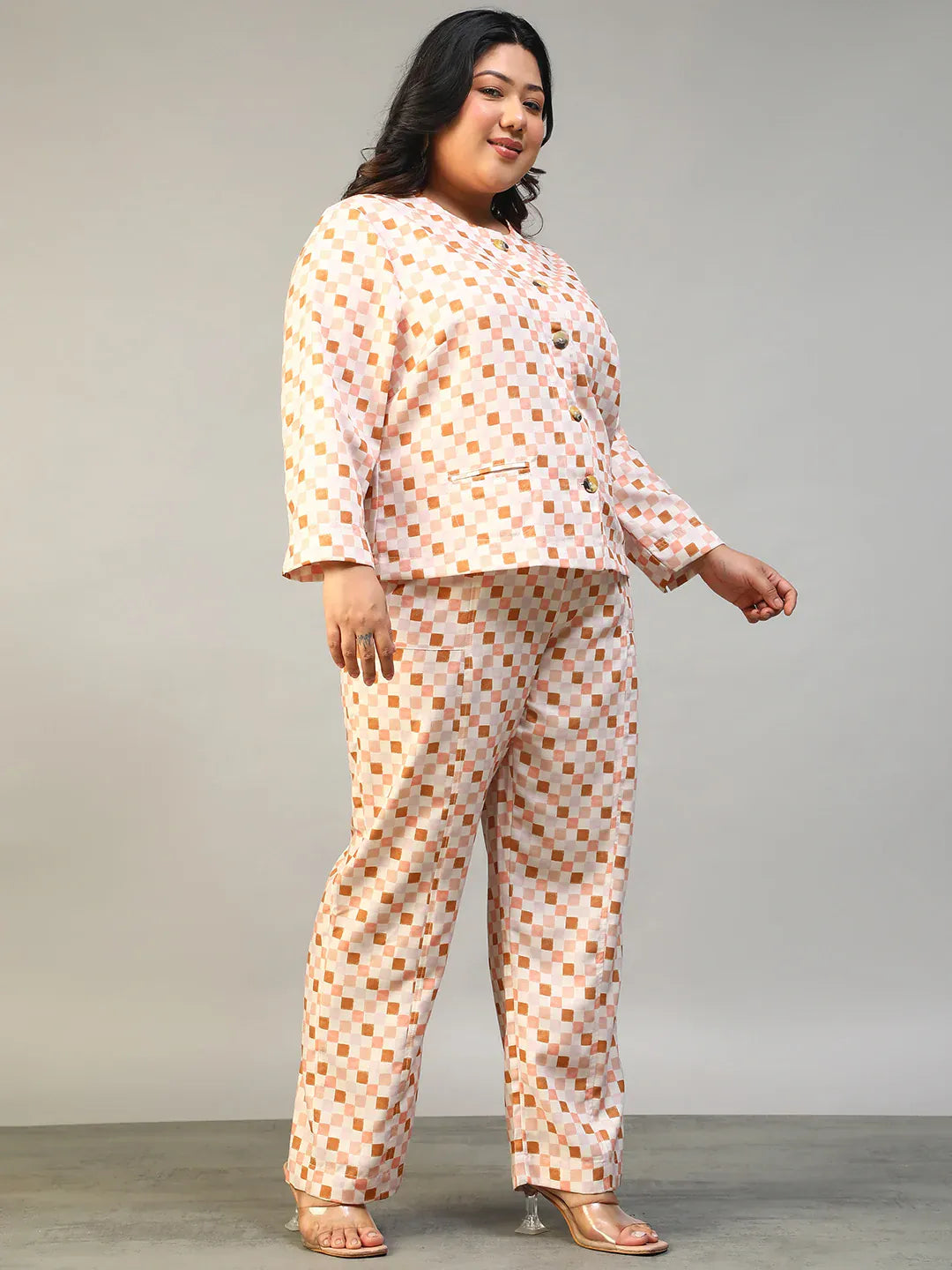 multicolor-check-plus-size-womens-co-ord-set