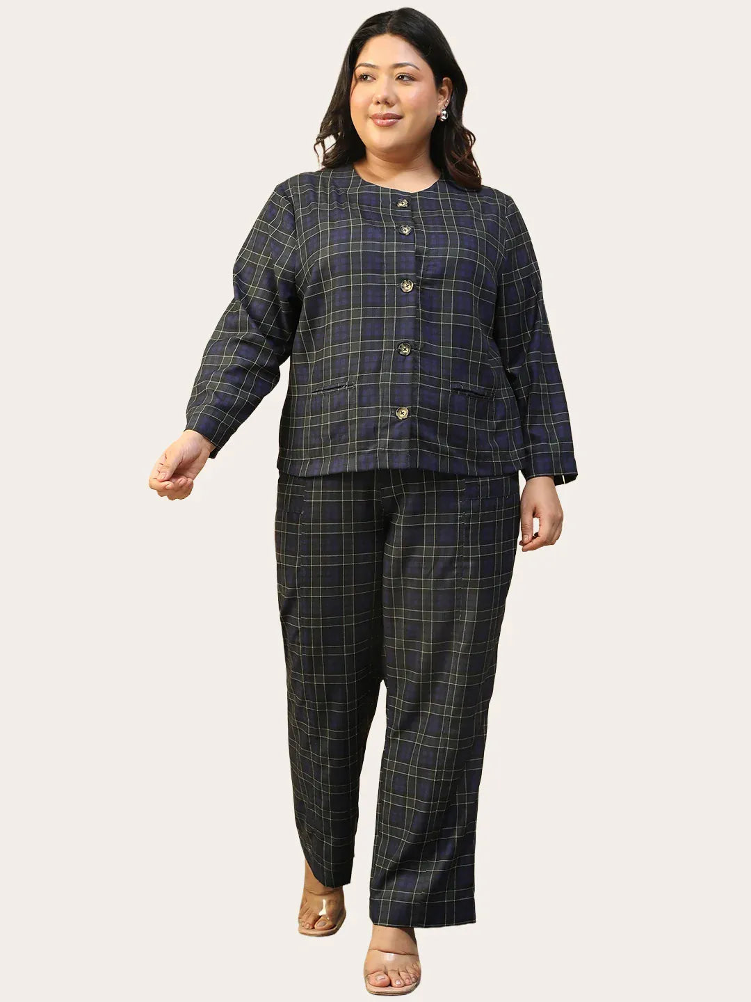 Plus Size Blue Check Co-Ord Set