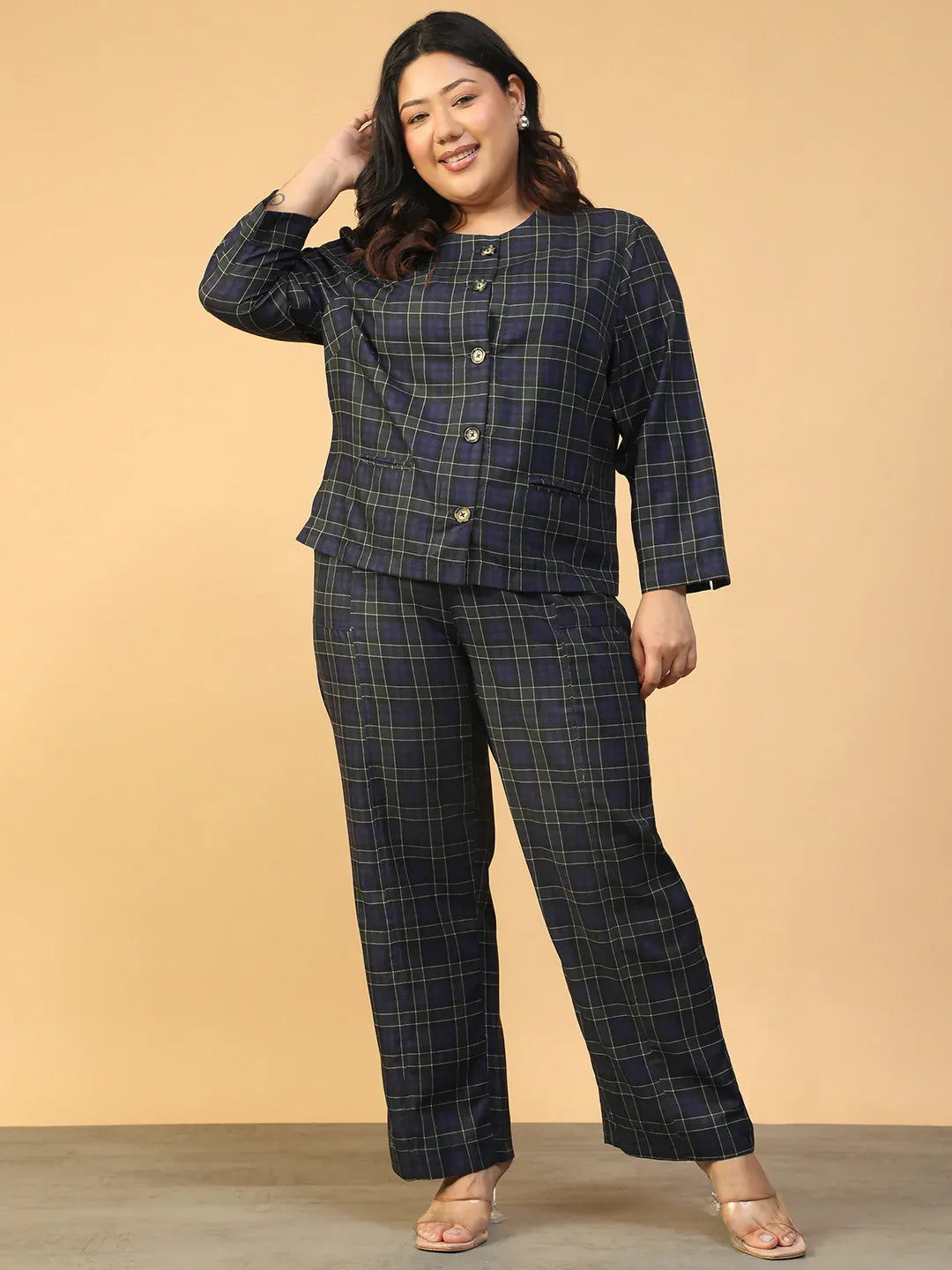 Plus Size Blue Check Co-Ord Set