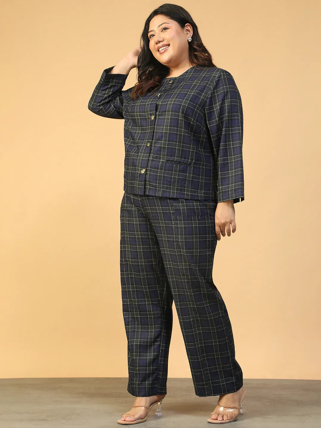 Plus Size Blue Check Co-Ord Set