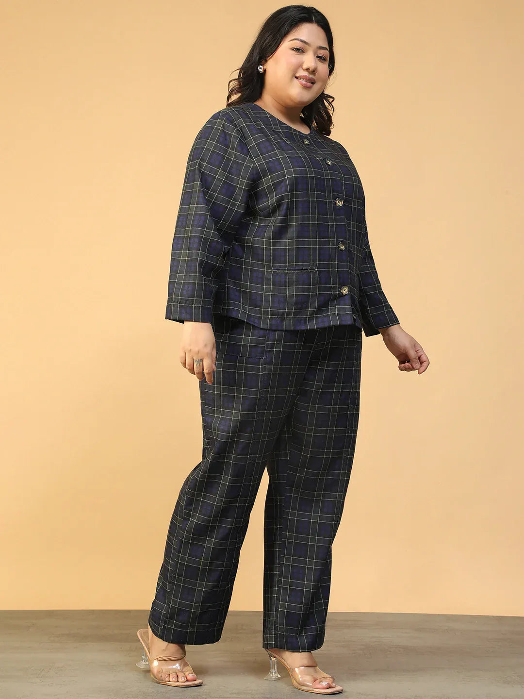 Plus Size Blue Check Co-Ord Set