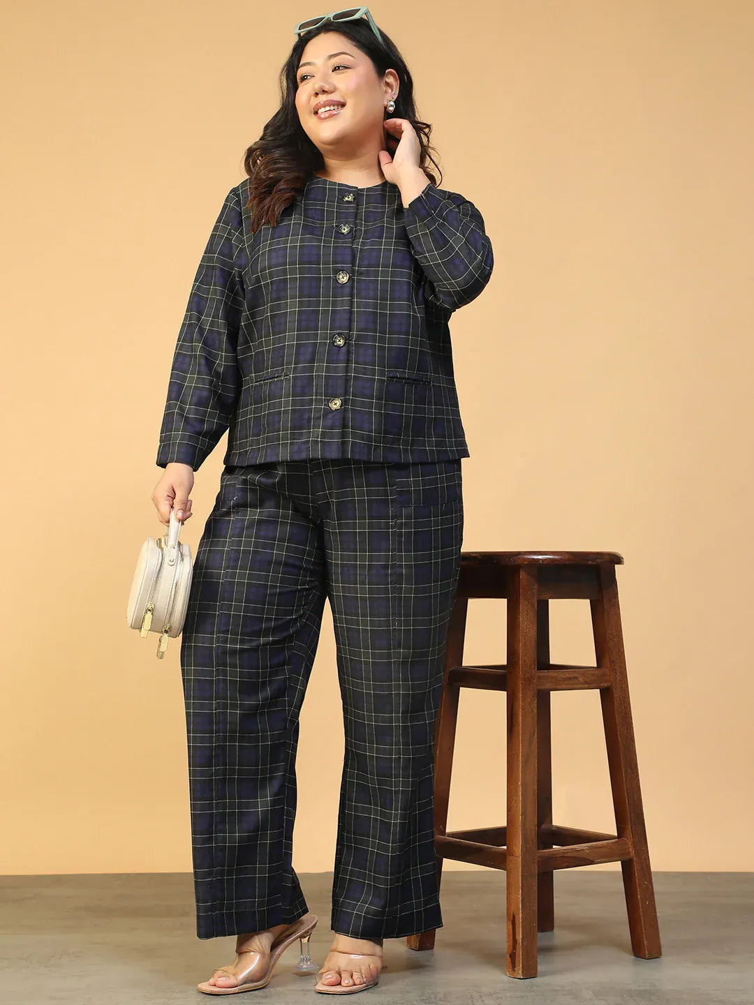 Plus Size Blue Check Co-Ord Set