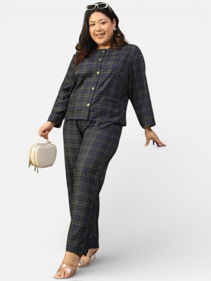 Plus Size Blue Check Co-Ord Set