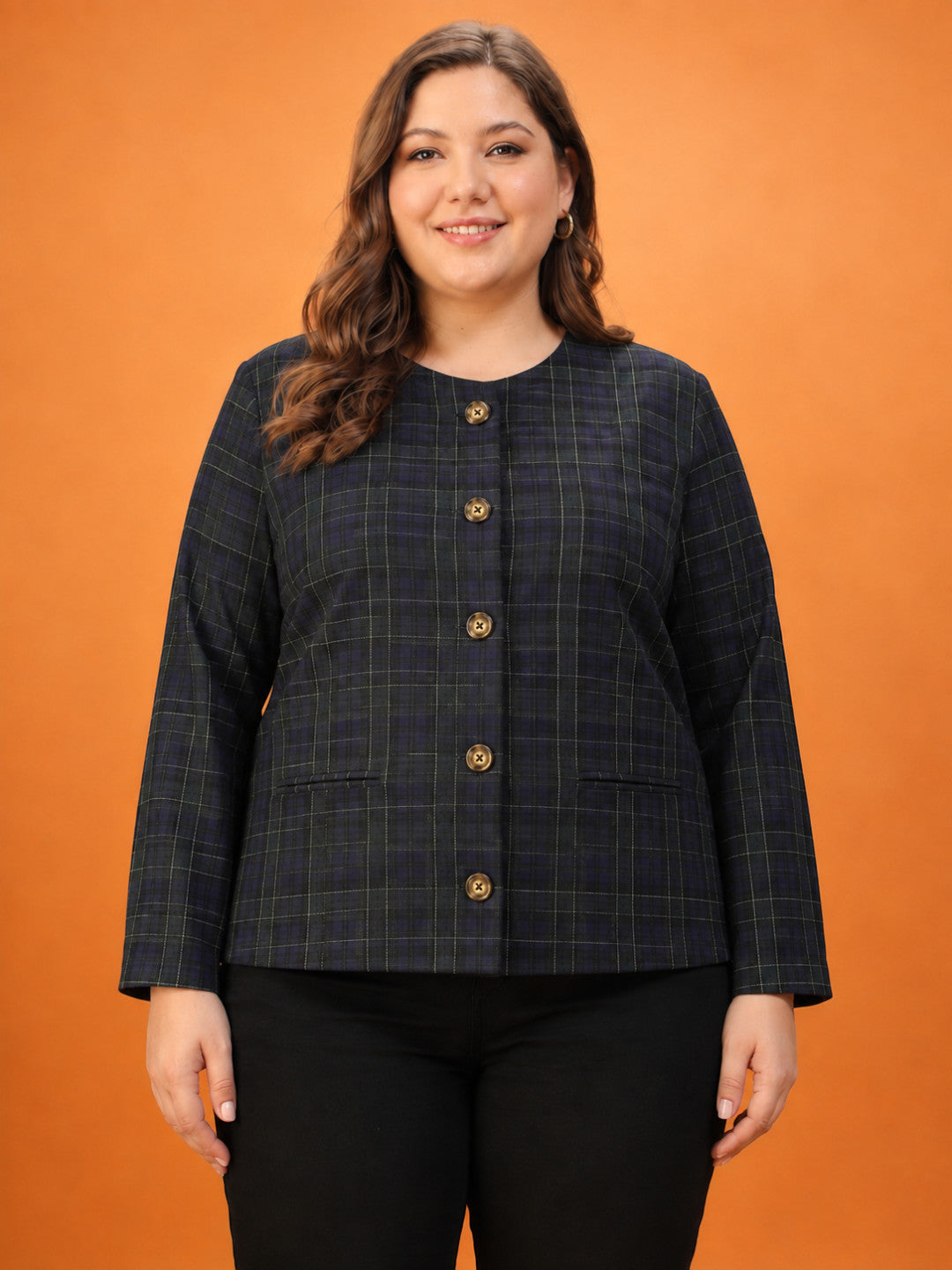 Plus Size Blue Check Top
