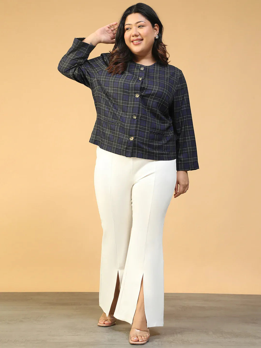 Plus Size Blue Check Top