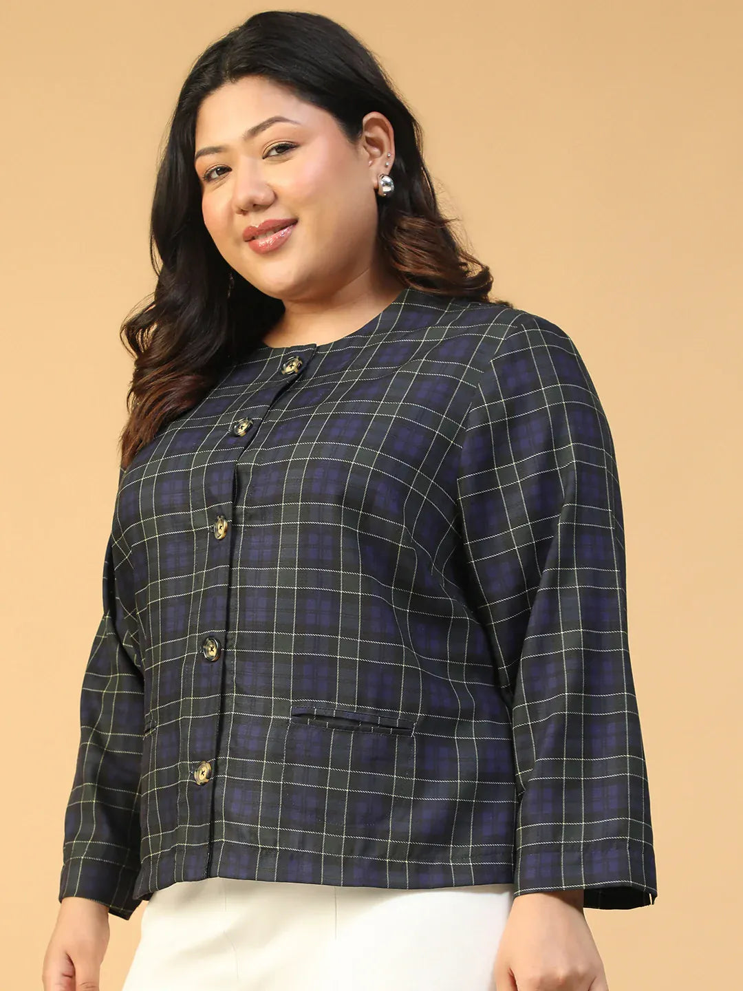 Plus Size Blue Check Top