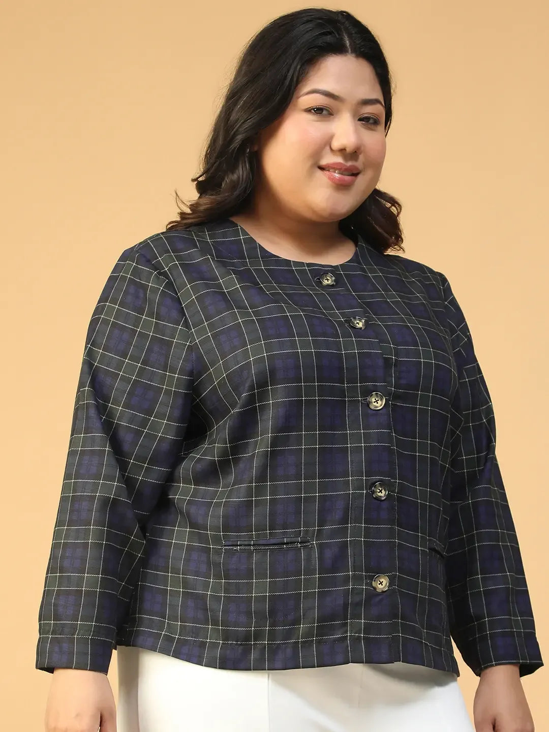 Plus Size Blue Check Top