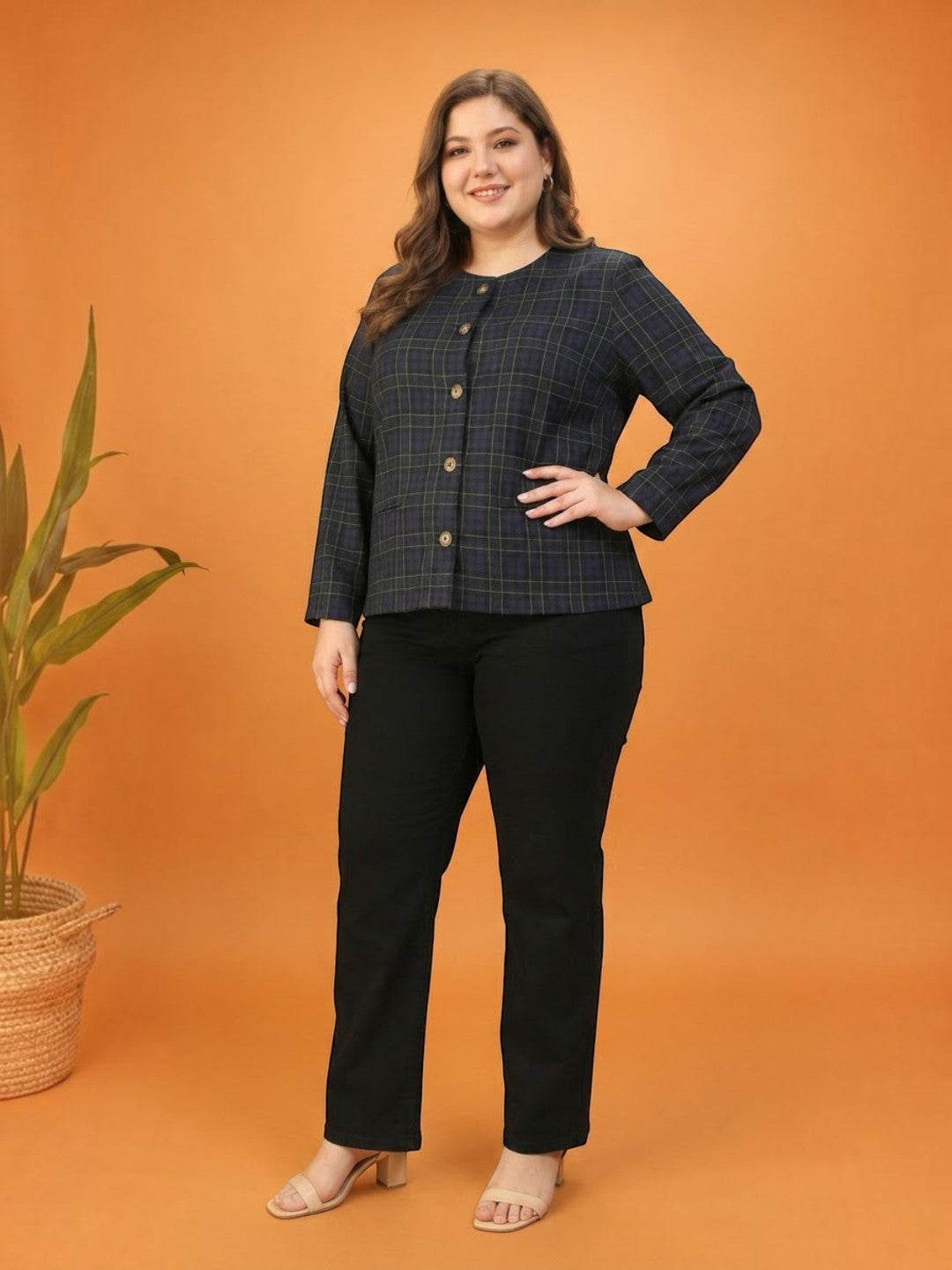Plus Size Blue Check Top