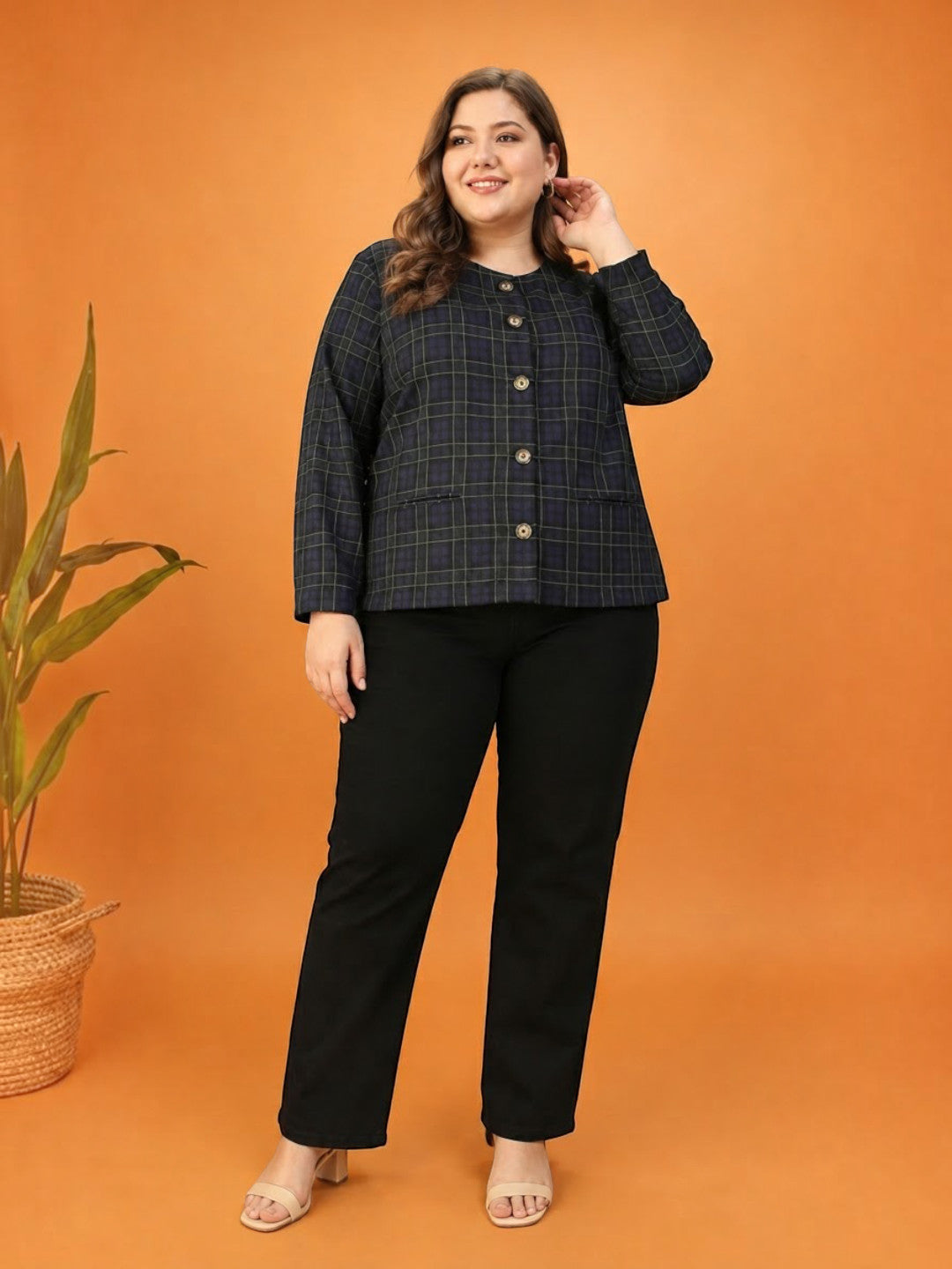 Plus Size Blue Check Top