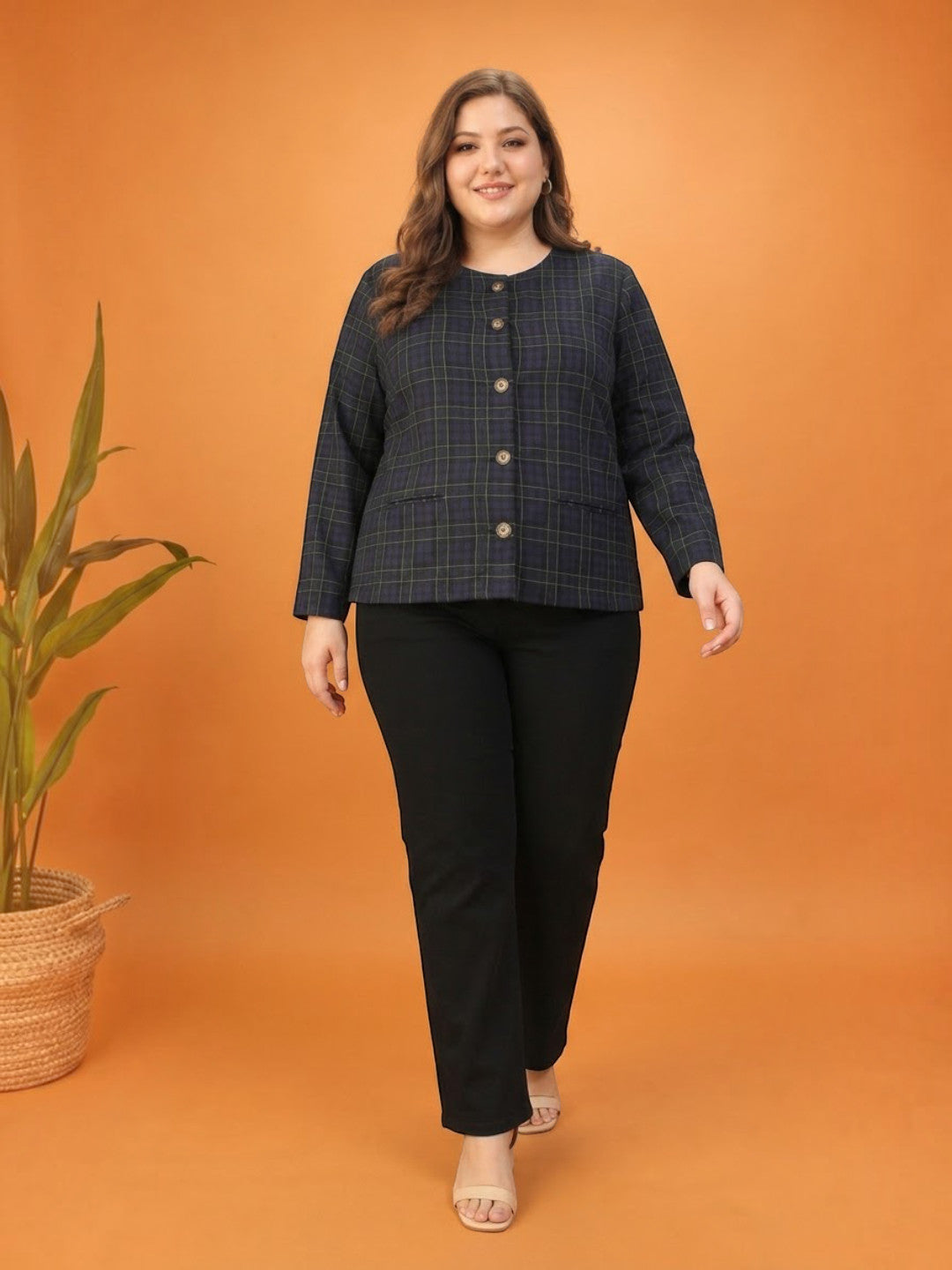 Plus Size Blue Check Top