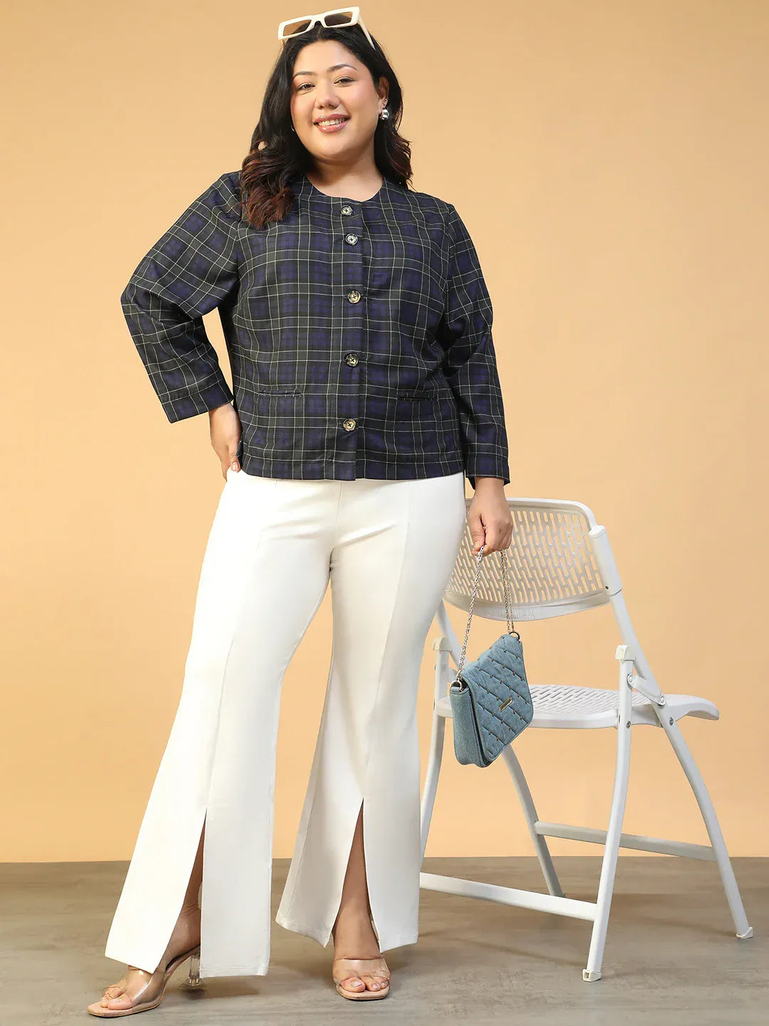 Plus Size Blue Check Top