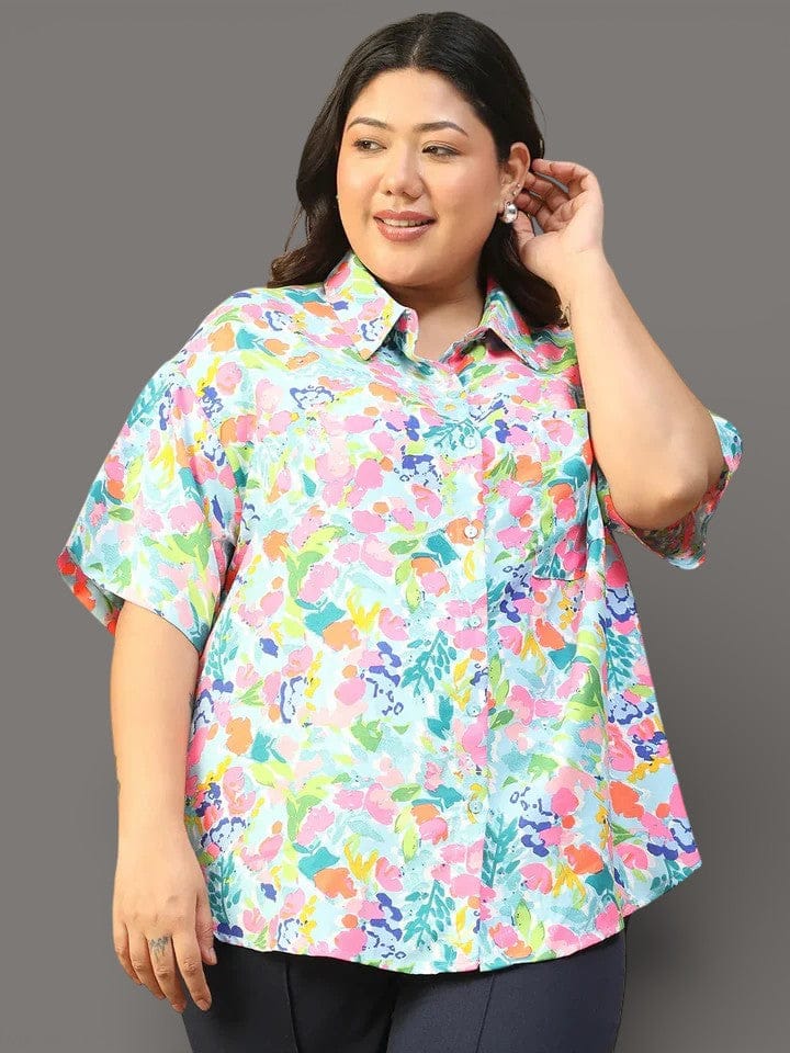 Plus Size Multicolor Floral Print Shirt