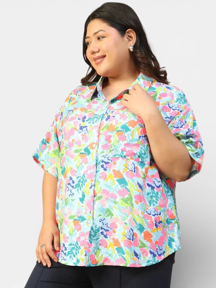 Plus Size Multicolor Floral Print Shirt